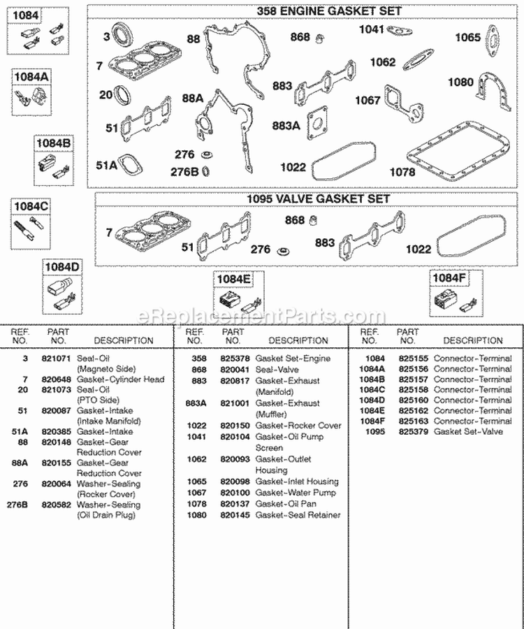 Engine Gasket Set Valve Gasket Set Diagram and Parts List for 587447-0205-E2  Briggs and Stratton Engine
